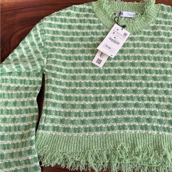 ZARA Knit Green Fringe Sweater - Picture 3 of 4